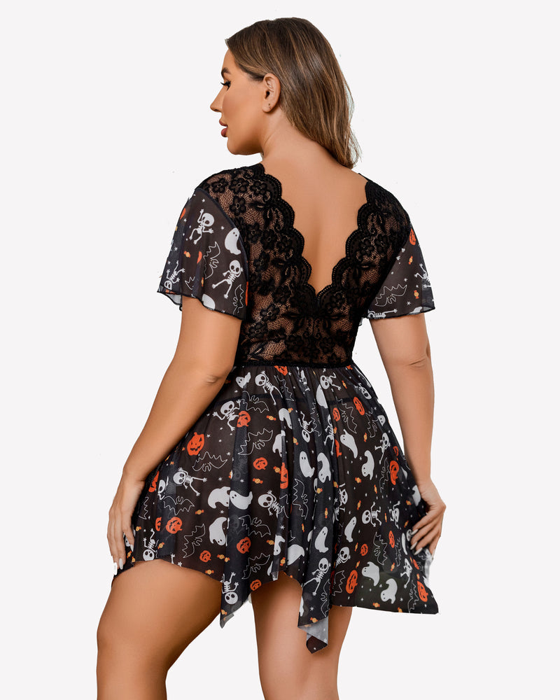 Plus Size Babydoll Floral Lace Lingeries