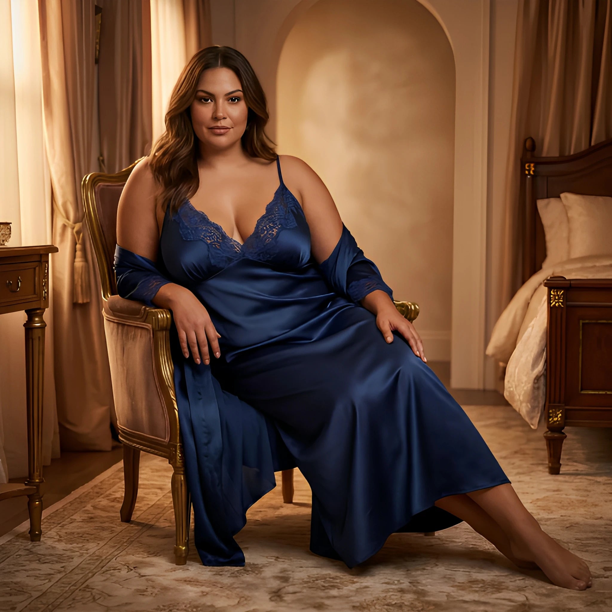 Romantic Sheer Lace & Satin Chemise - Sexy Plus Size Nightgown Sleepwear P0092
