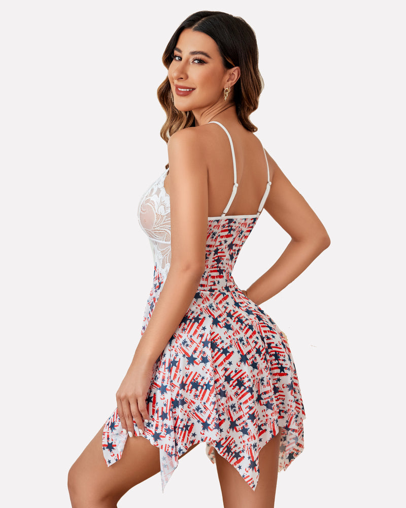 Plus Size Lingeries Lace Print Babydoll Outfits