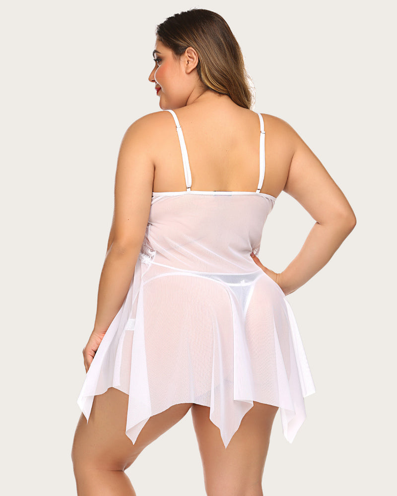 Plus Size Lingeries Lace Print Babydoll Outfits