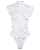 Floral Lace Bodysuit Lingerie with Crisscross Lace-Up Open Back